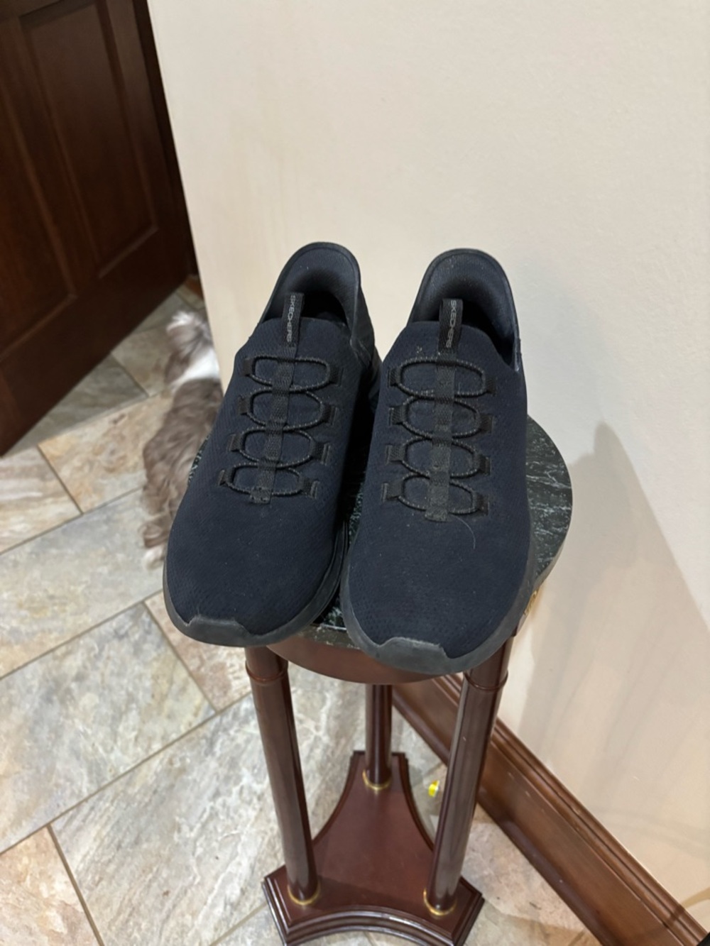 Skecher’s Men's Black Knit Slip-On Sneakers with Bungee Lacing - Size 10